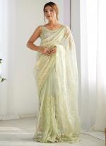 Mono Net Pista Green Party Wear Sequins Work Saree